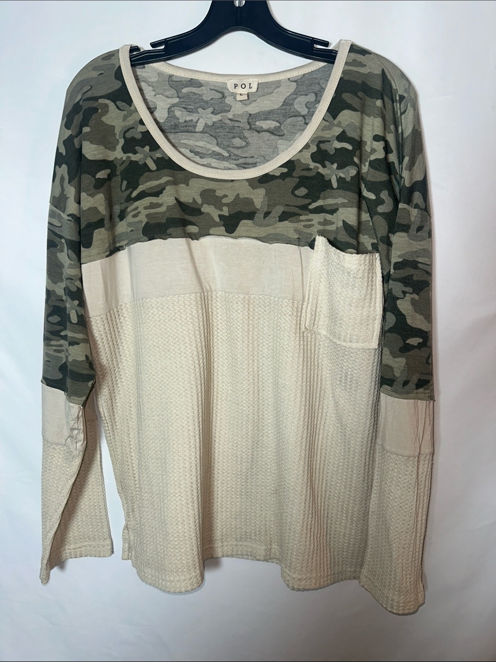 POL Olive Camo & Cream Waffle Long-Sleeve Tee